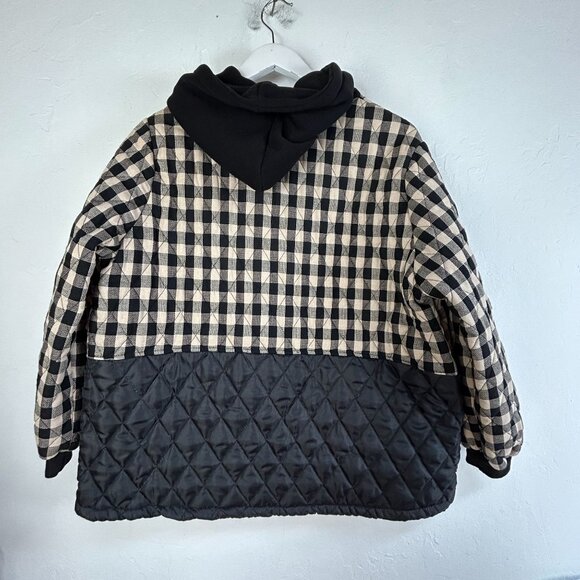 Fashion Classic Collection Women's Hooded Checkered Quilted Jacket Black Beige - Picture 2 of 6